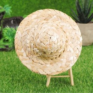 12 Pieces Handmade Mini Straw Hat Doll Decorative Straw Hats New 4” Wide Head 2”